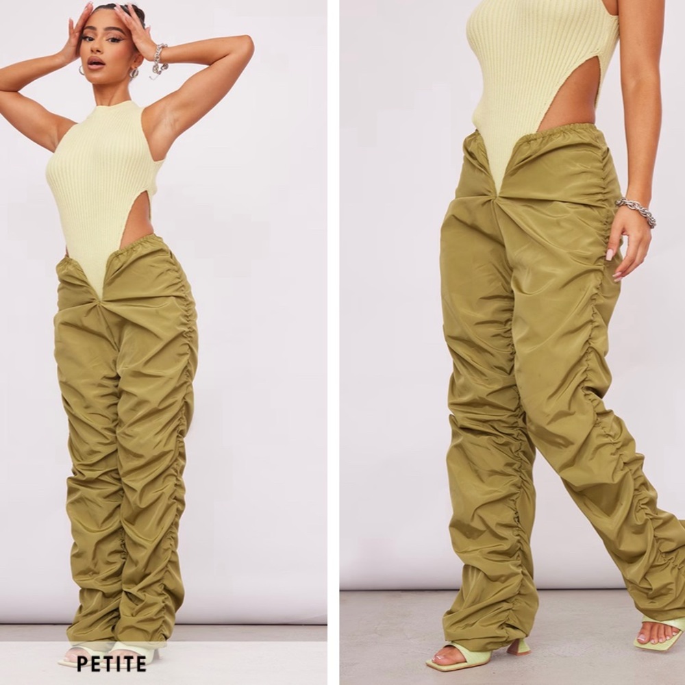 PLT - Petite Khaki V Front Waist Ruched Leg Cargo (Size 4)